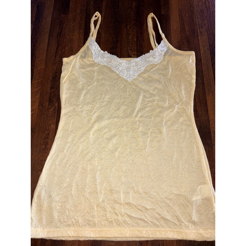 Vintage Maurices Yellow Lace Trim Cami Top Womens Small Spaghetti Strap Y2K‎